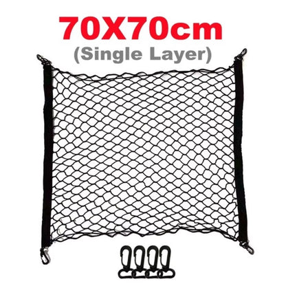 Car Rear Trunk Net Mesh Elastic Nylon Back Cargo Storage Organizer Double Layer Luggage Grocery Holder Universal Car Accessories