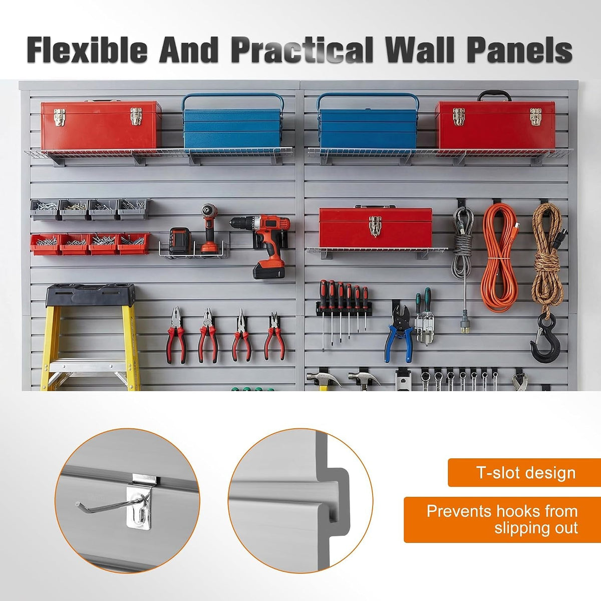 Slatwall Panel 4X8Ft, Garage Slat Wall Storage Systems Durable and Sturdy, Easy-To-Install Interlocking PVC Slat Wall Organizer Panels Flexible and Convenient, Maximize Vertical Space