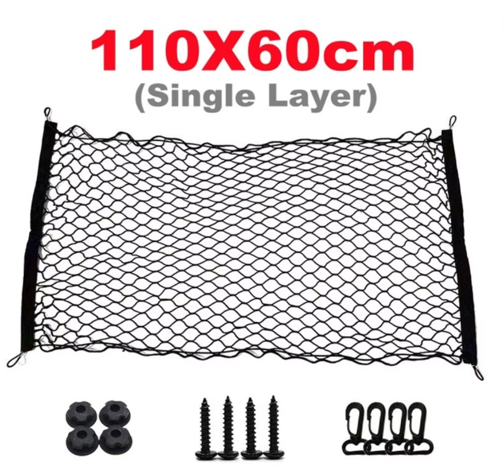 Car Rear Trunk Net Mesh Elastic Nylon Back Cargo Storage Organizer Double Layer Luggage Grocery Holder Universal Car Accessories