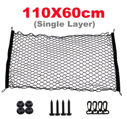Car Rear Trunk Net Mesh Elastic Nylon Back Cargo Storage Organizer Double Layer Luggage Grocery Holder Universal Car Accessories