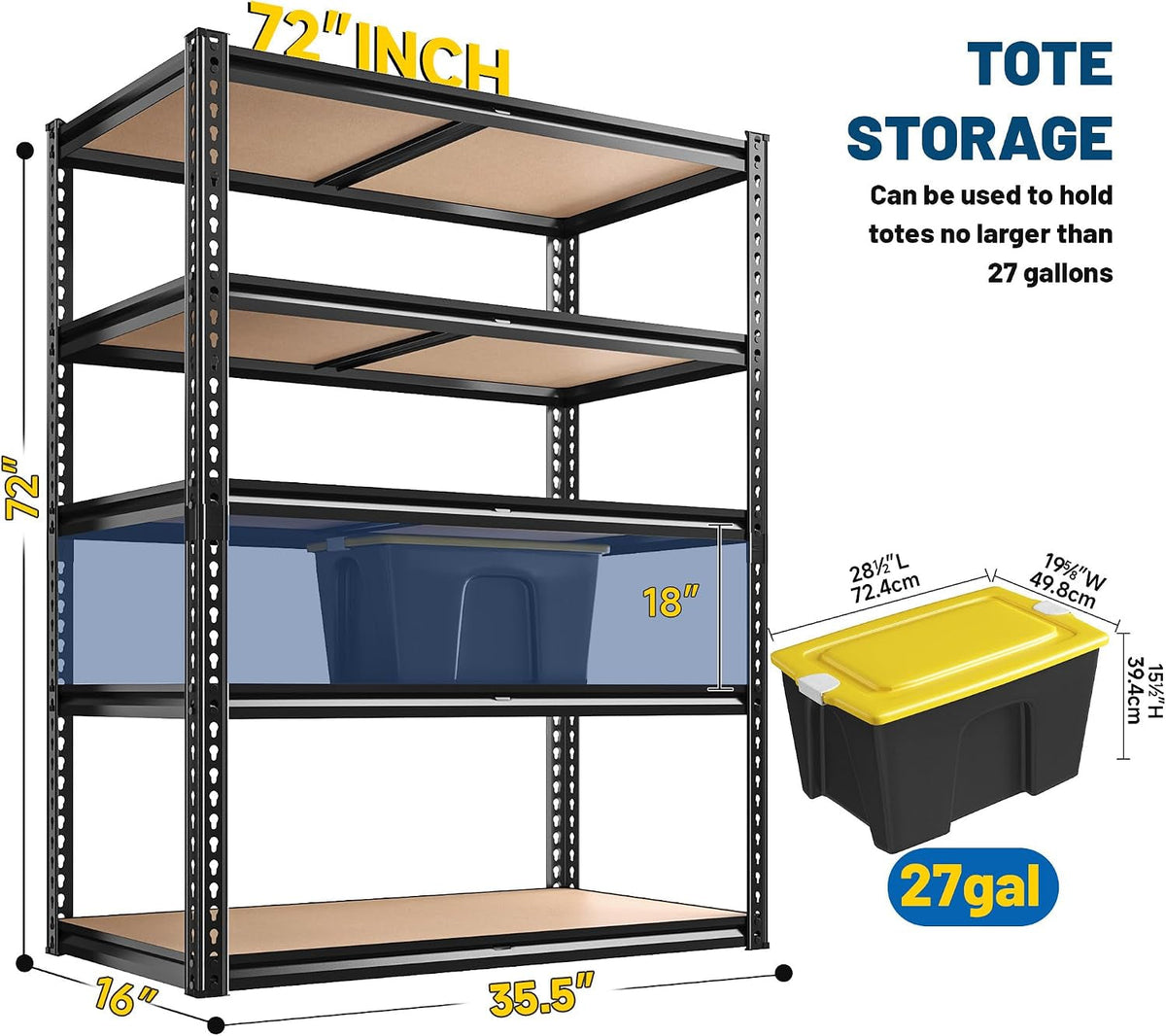 72" H Garage Shelving 5 Tier Storage Shelves 2050LBS, 2PCS