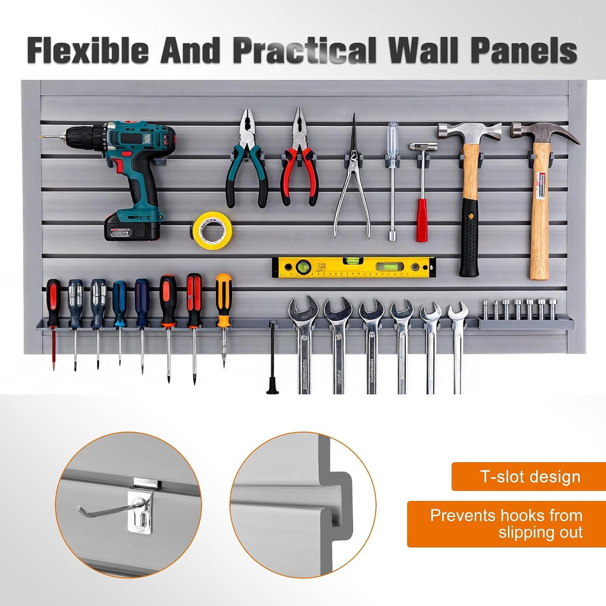 Slatwall Panel 4X2Ft PVC Slat Wall Panels Garage Slat Wall Organizer Heavy Duty Slatwall Garage Storage Organization Tool for Garages, Sheds, and Homes
