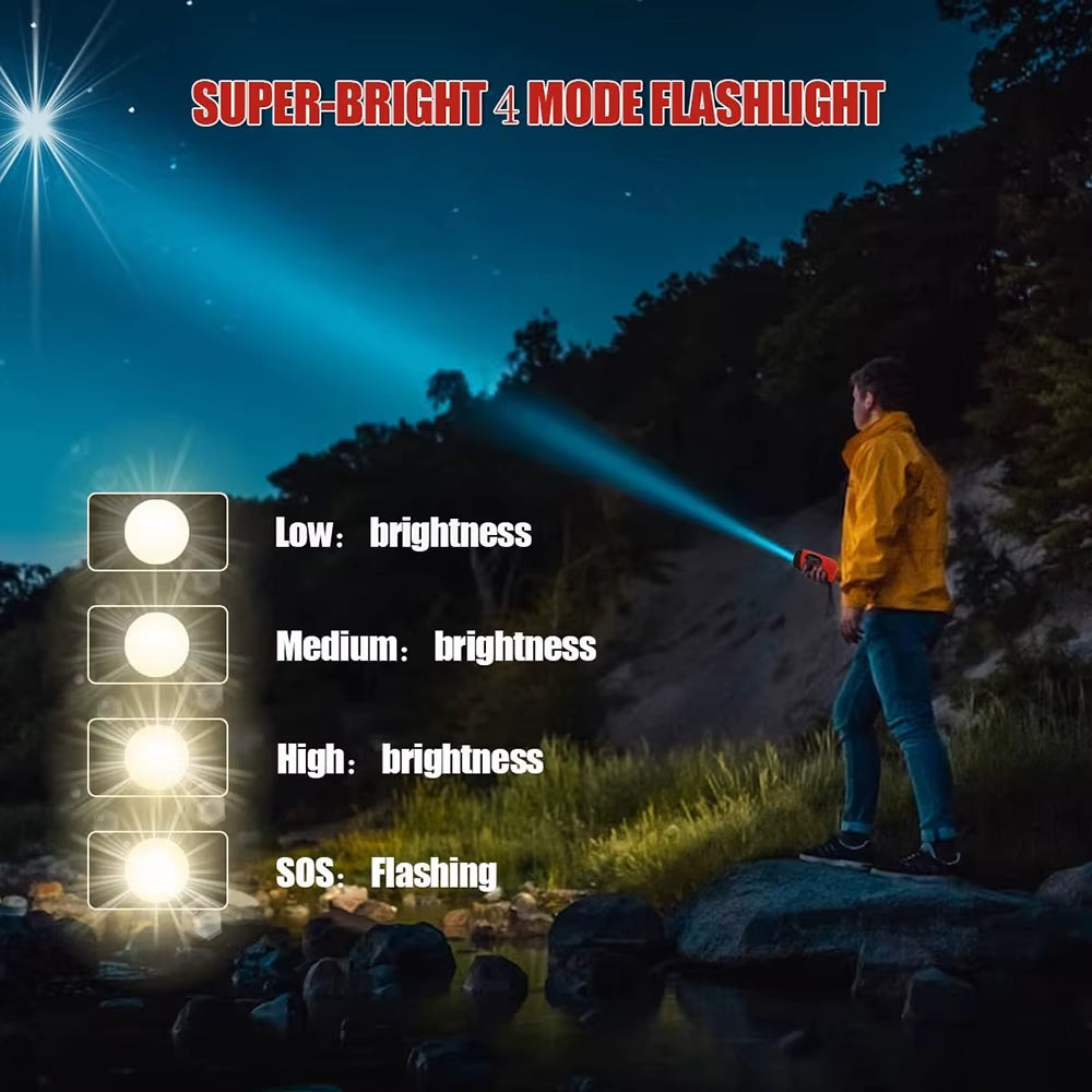 2000Mah High Capacity Rechargeable Radio Solar Rechargeable Emergency Light Outdoor Camping Flashlight Waterproof Portable Light
