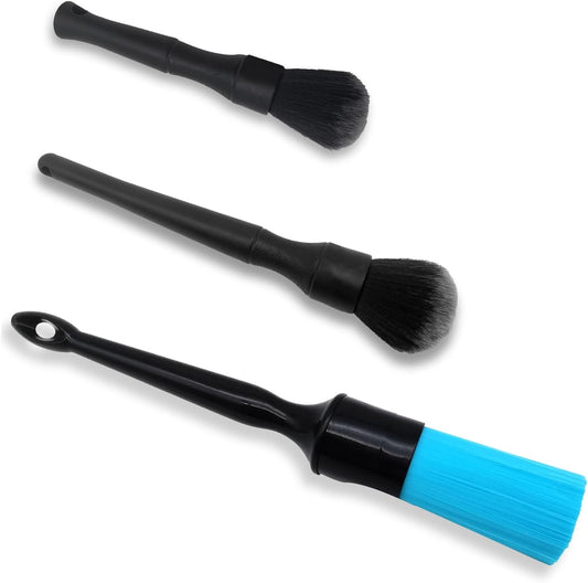 3 Pack Car Ultra Soft Detailing Brush Kit, Car Detailing Brush Set for Interior Exterior Dashboard Cleaning Air Vent Bay Emblems Seat Wheels, Engine, Wheel Nut, 2 Pack Black and 1 Pack Blue