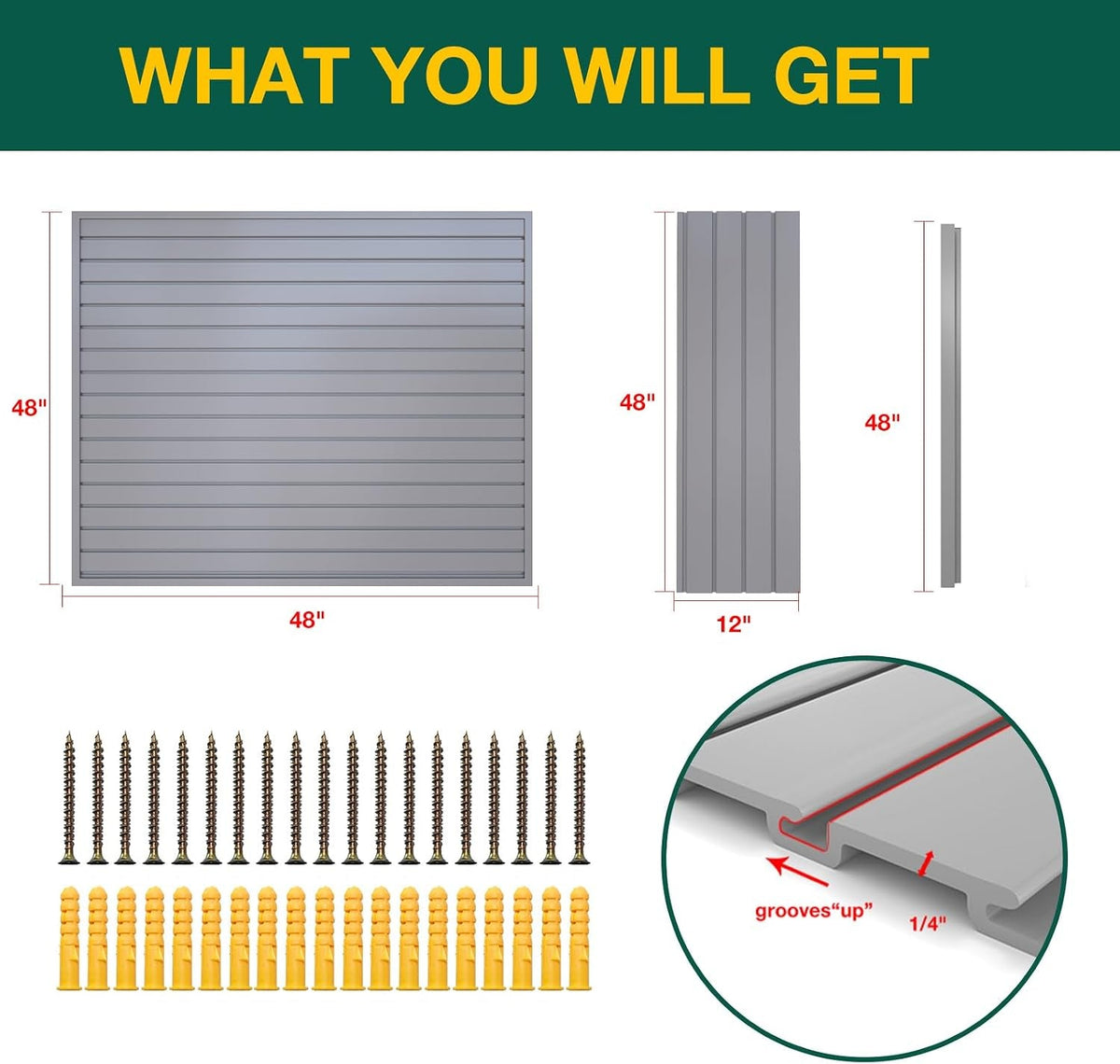 Slat Wall Paneling 4 X 4Ft, Garage Slatwall Panel Wall Storage Systems, Heavy Duty PVC Garage Wall Organization (Gray)