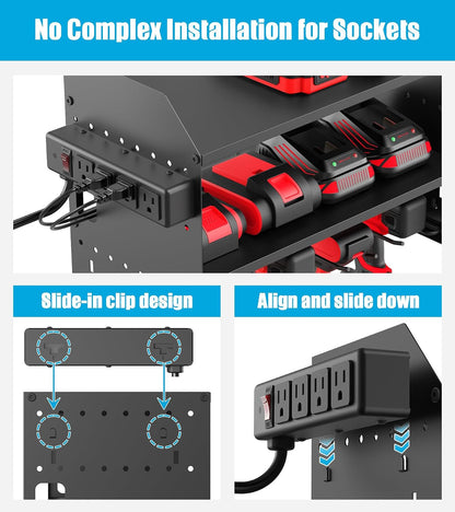 Modular Power Tool Organizer Wall Mount with Charging, Black, 1 Pack