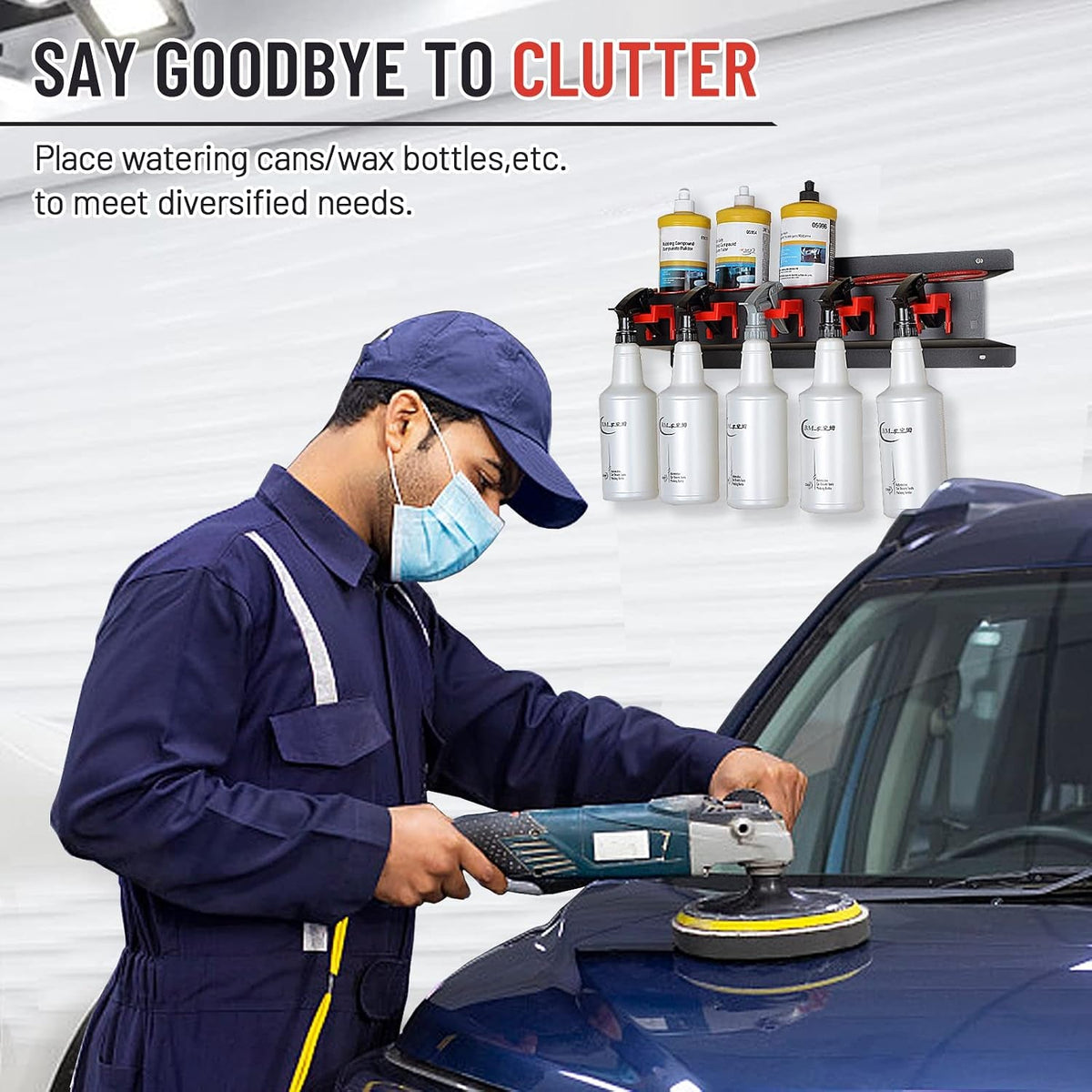 2 Set Spray Bottle Storage Rack with Car Cleaning Brush Detailing Kits,Hanging Rail Car Shop Accessory Display Auto Cleaning Detailing Tools Hanger Bottle Organizer