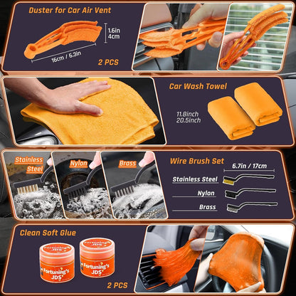 61 PCS Car Detailing Kit Interior Cleaner, Auto Detailing Kit, Car Vacuum Car Interior Detailing Kit, Car Wash Kit with Bucket Detailing Brush Set Car Accessories for Motorcycle, Cars, Bikes, Wheels