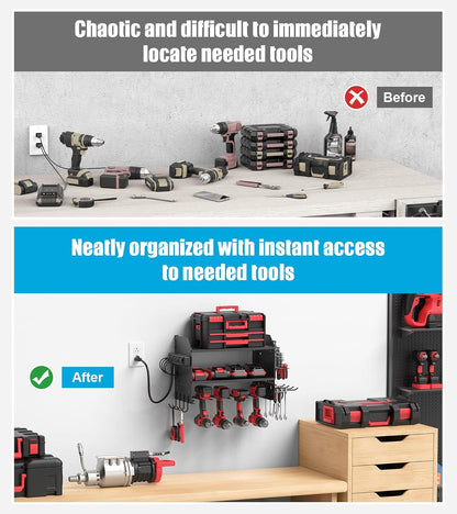 Modular Power Tool Organizer Wall Mount with Charging, Black, 1 Pack