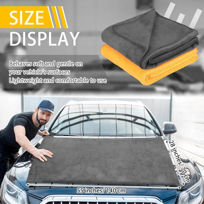2 Pcs Giant Car Drying Towel 55'' X 28'' Microfiber Towels Great Thick Soft Plush Towel Streak Free Lint Free Reusable Cars Accessories Highly Absorbent Quick Effortless Dry for Car Truck Suv
