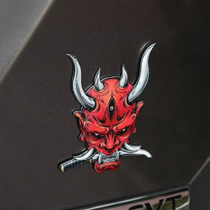 Car Stickers Japanese Oni Samurai Aluminum Alloy Emblem Skull Badge Decal Body Fender Trunk Rear Trunk Accessories Motorcycle