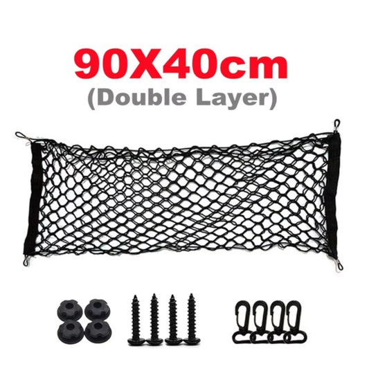 Car Rear Trunk Net Mesh Elastic Nylon Back Cargo Storage Organizer Double Layer Luggage Grocery Holder Universal Car Accessories