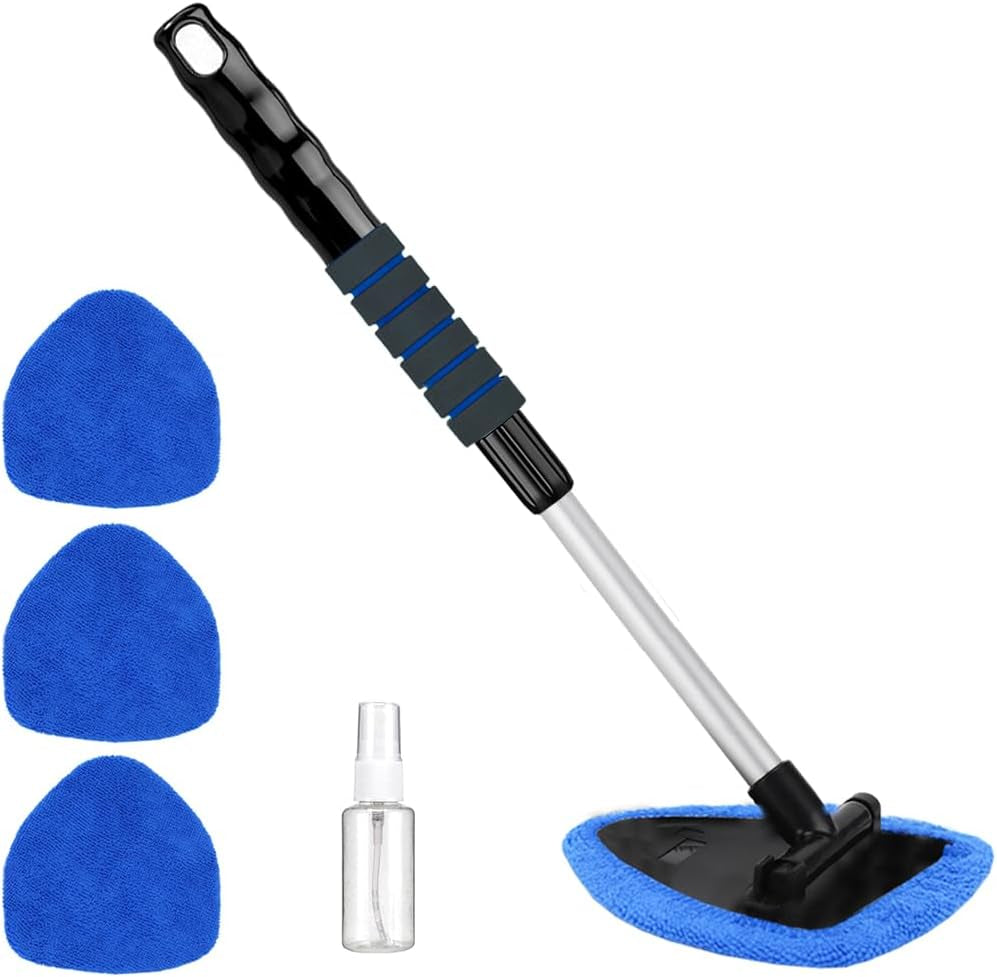 Windshield Cleaner Tool 21" Car Window Cleaner inside Windshield Cleaning Wand Supplies Interior Glass Care Product Car Accessories with with Extendable Handle& Microfiber Pads