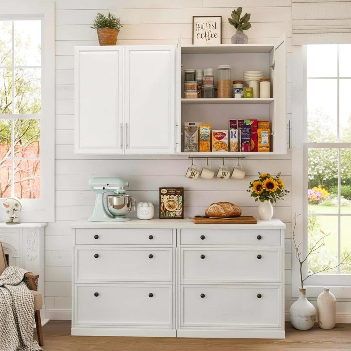 60" W Laundry Room Wall Cabinet with Adjustable Shelf
