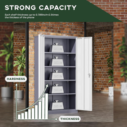 Metal Garage Storage Cabinet, 72" Locking Metal Cabinet with 2 Doors and 4 Adjustable Shelves, Lockable File Cabinet for Home, Office, Garage (36" W X 18" D)