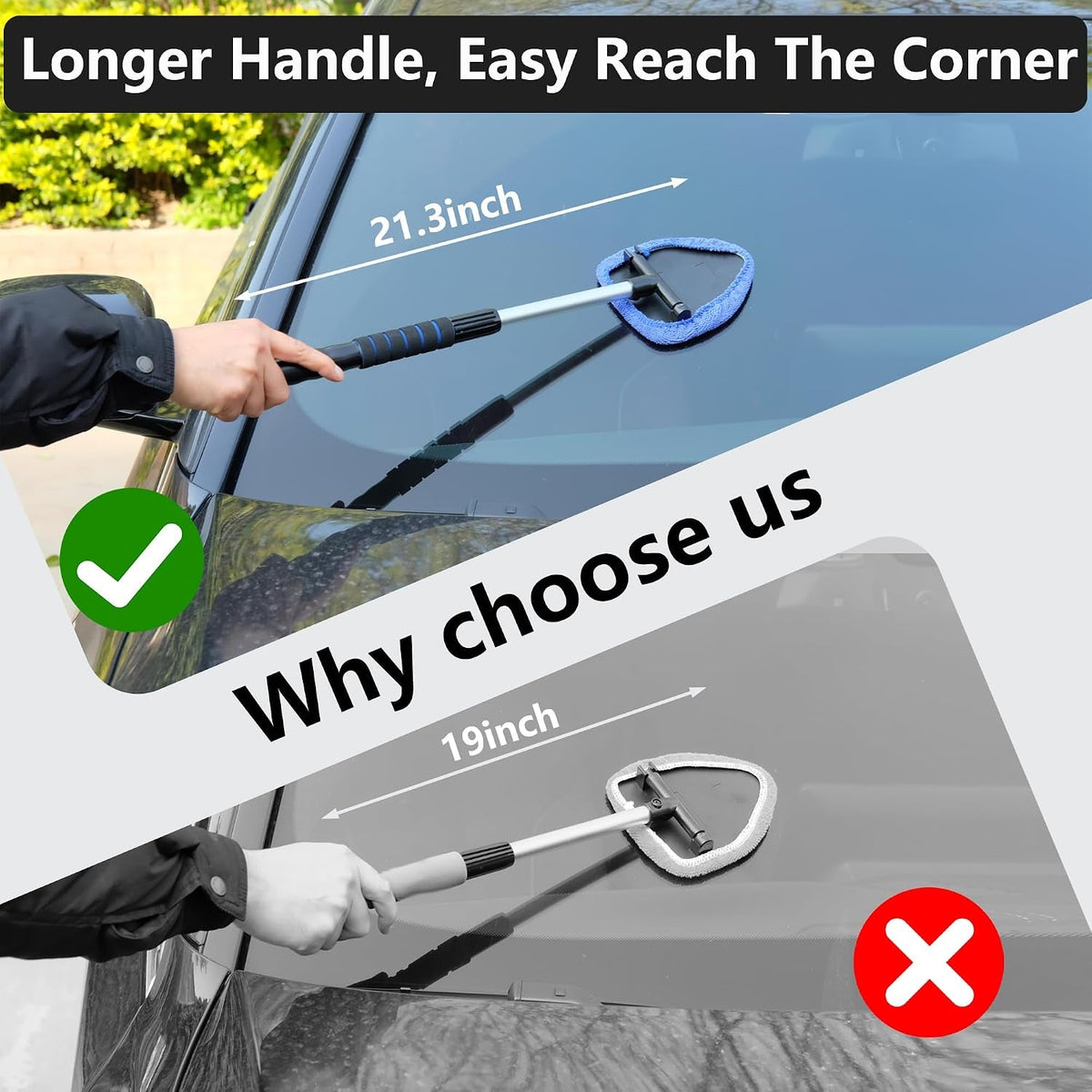 Windshield Cleaner Tool 21" Car Window Cleaner inside Windshield Cleaning Wand Supplies Interior Glass Care Product Car Accessories with with Extendable Handle& Microfiber Pads