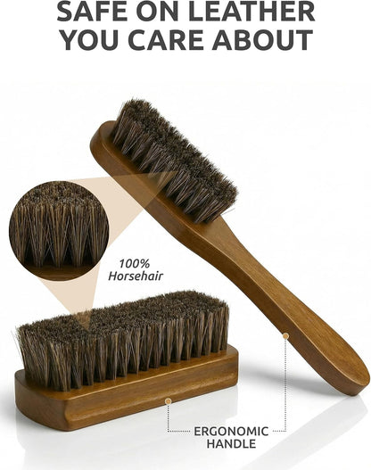 Leather & Upholstery Cleaning Brush Set with Compact Wood Handle