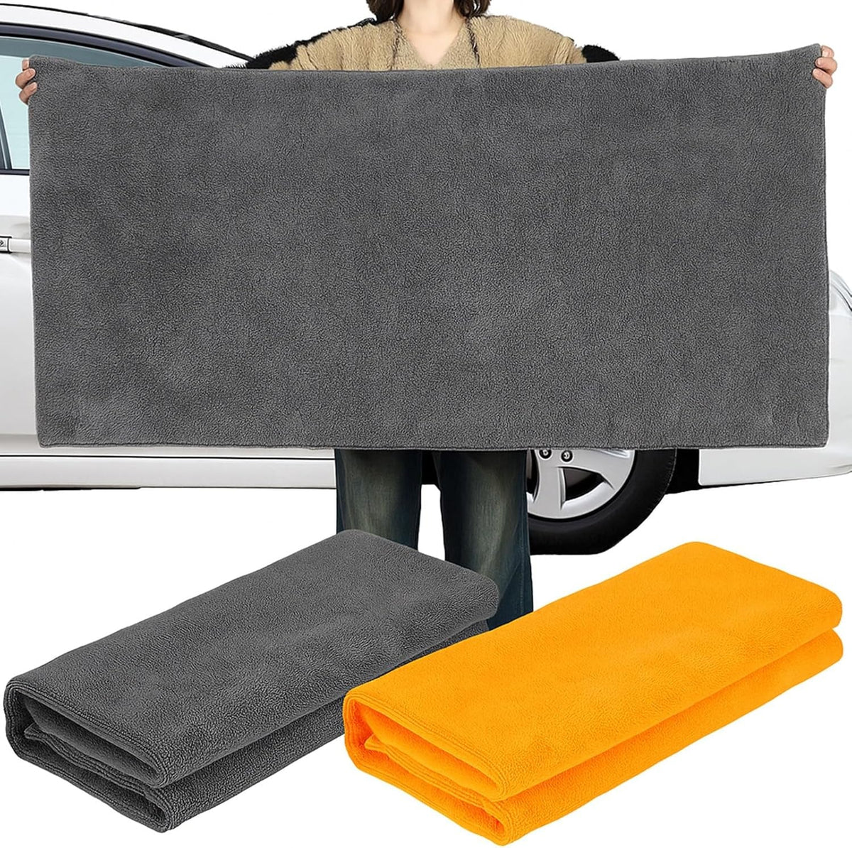 2 Pcs Giant Car Drying Towel 55'' X 28'' Microfiber Towels Great Thick Soft Plush Towel Streak Free Lint Free Reusable Cars Accessories Highly Absorbent Quick Effortless Dry for Car Truck Suv