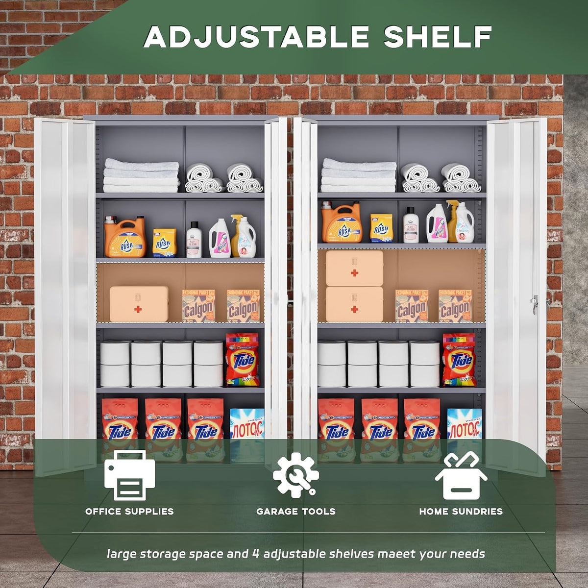 Metal Garage Storage Cabinet, 72" Locking Metal Cabinet with 2 Doors and 4 Adjustable Shelves, Lockable File Cabinet for Home, Office, Garage (36" W X 18" D)