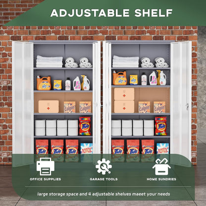 Metal Garage Storage Cabinet, 72" Locking Metal Cabinet with 2 Doors and 4 Adjustable Shelves, Lockable File Cabinet for Home, Office, Garage (36" W X 18" D)