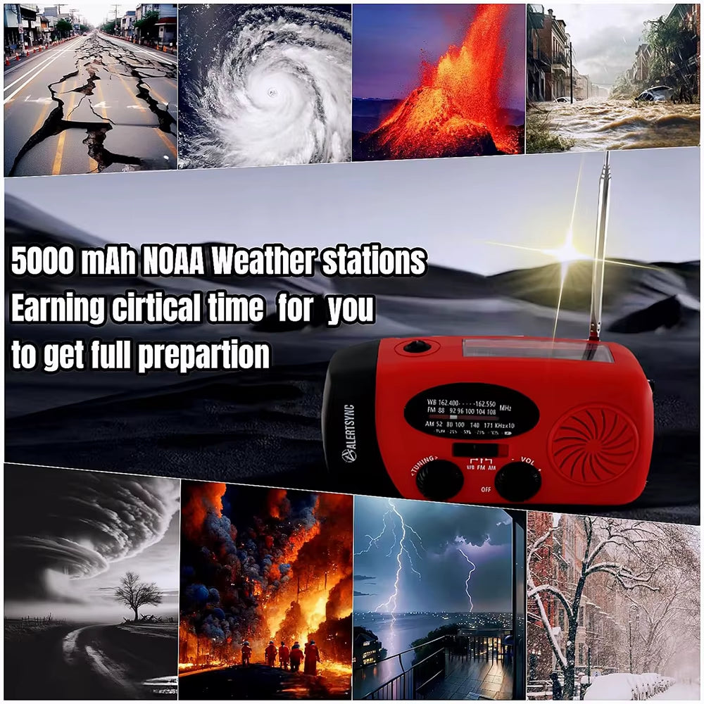 2000Mah High Capacity Rechargeable Radio Solar Rechargeable Emergency Light Outdoor Camping Flashlight Waterproof Portable Light