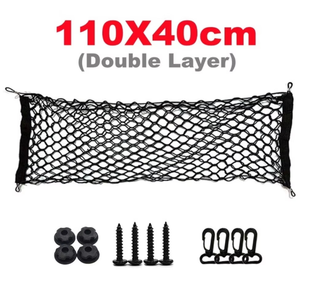 Car Rear Trunk Net Mesh Elastic Nylon Back Cargo Storage Organizer Double Layer Luggage Grocery Holder Universal Car Accessories