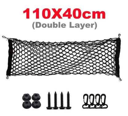 Car Rear Trunk Net Mesh Elastic Nylon Back Cargo Storage Organizer Double Layer Luggage Grocery Holder Universal Car Accessories