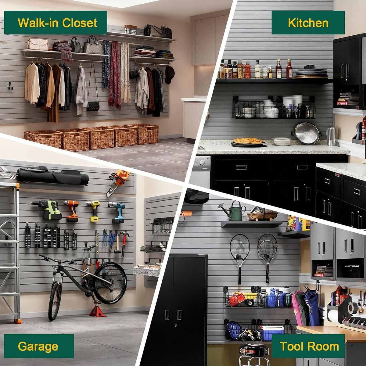 Slat Wall Paneling 4 X 4Ft, Garage Slatwall Panel Wall Storage Systems, Heavy Duty PVC Garage Wall Organization (Gray)