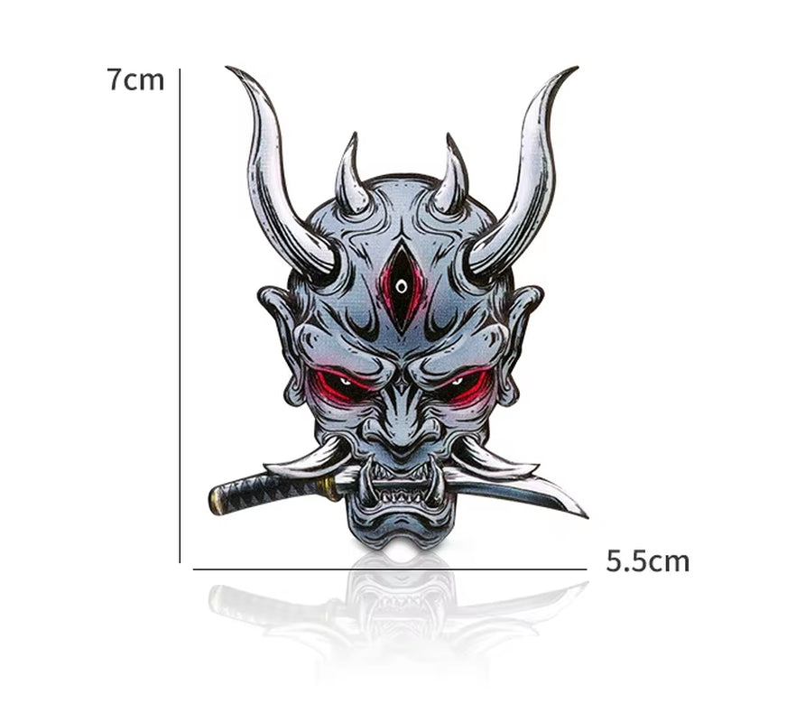Car Stickers Japanese Oni Samurai Aluminum Alloy Emblem Skull Badge Decal Body Fender Trunk Rear Trunk Accessories Motorcycle