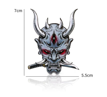 Car Stickers Japanese Oni Samurai Aluminum Alloy Emblem Skull Badge Decal Body Fender Trunk Rear Trunk Accessories Motorcycle