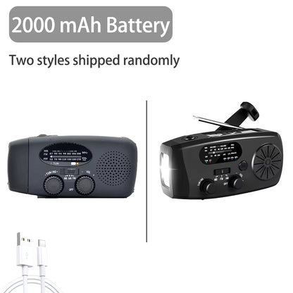 2000Mah High Capacity Rechargeable Radio Solar Rechargeable Emergency Light Outdoor Camping Flashlight Waterproof Portable Light