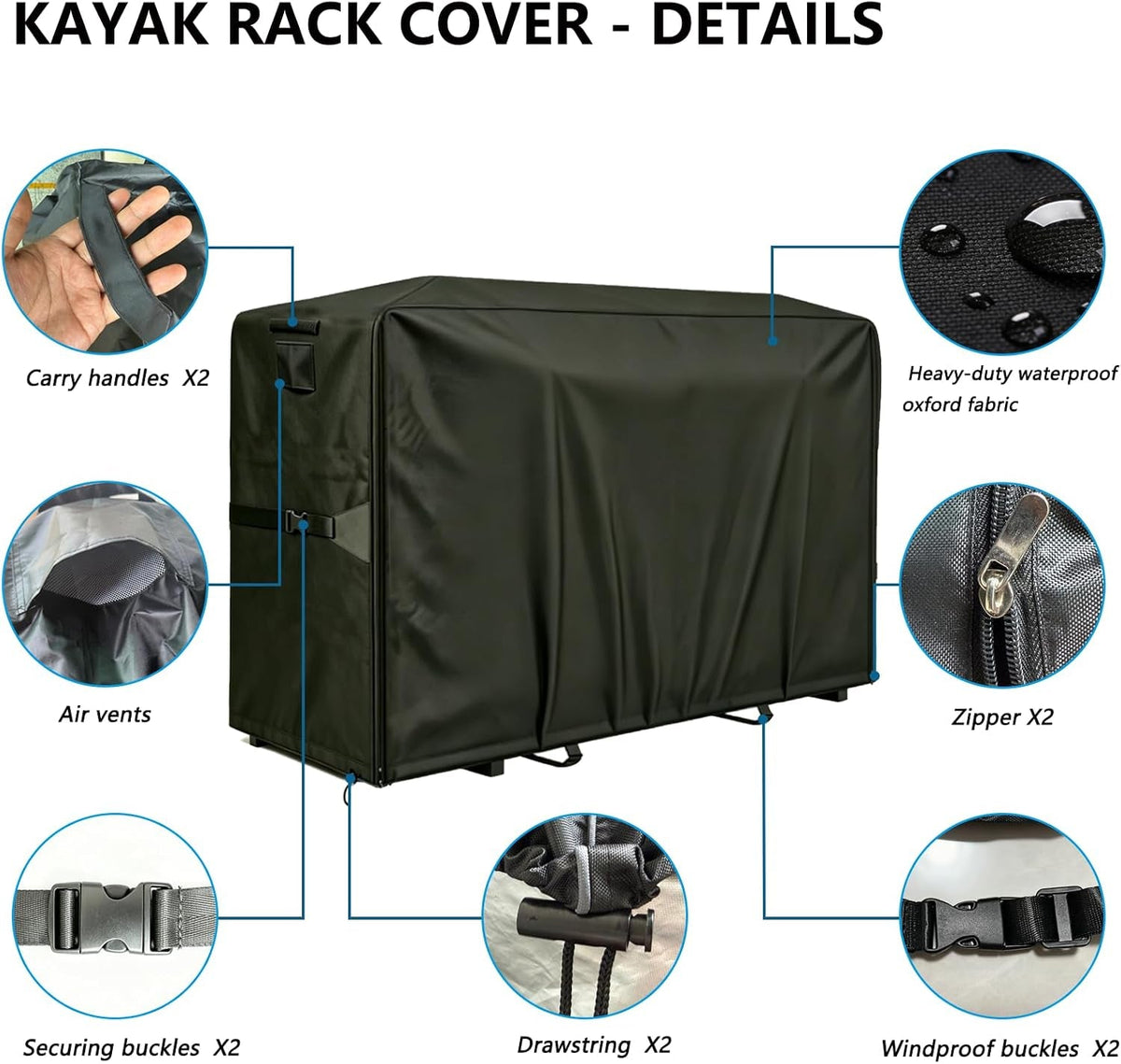 Heavy Duty Kayak Rack Cover 12.7Ft – Waterproof Dustproof UV Protective. for Freestanding Kayak Stand, for 2-4 Tier Racks, for Canoes, Sups, Paddleboards & Surfboards（153" LX 35" W X 55" H)