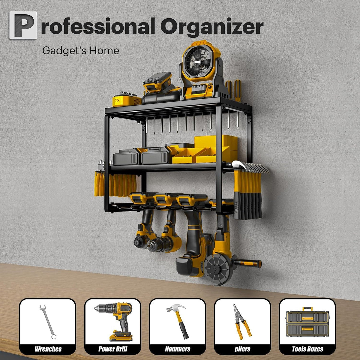 Power Tool Organizer, 3 Layers 4 Drill Holder Wall Mount