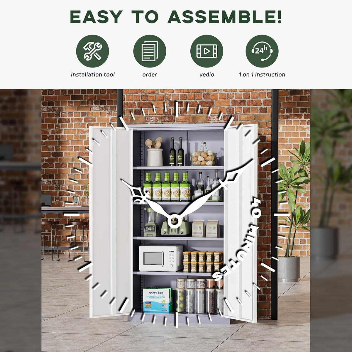 Metal Garage Storage Cabinet, 72" Locking Metal Cabinet with 2 Doors and 4 Adjustable Shelves, Lockable File Cabinet for Home, Office, Garage (36" W X 18" D)
