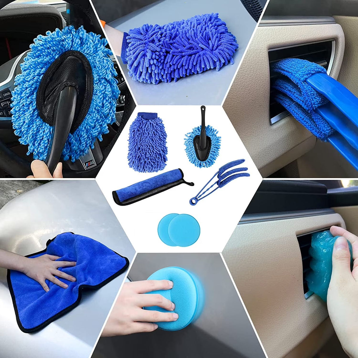 Ruseen 26Pcs Detail Brushes Car Detailing Kit Interior with Drill Brush Set, Detailing Brushes Car Cleaning Kit for Interior, Exterior, Windshield, Carpet, Leather, Air Vents