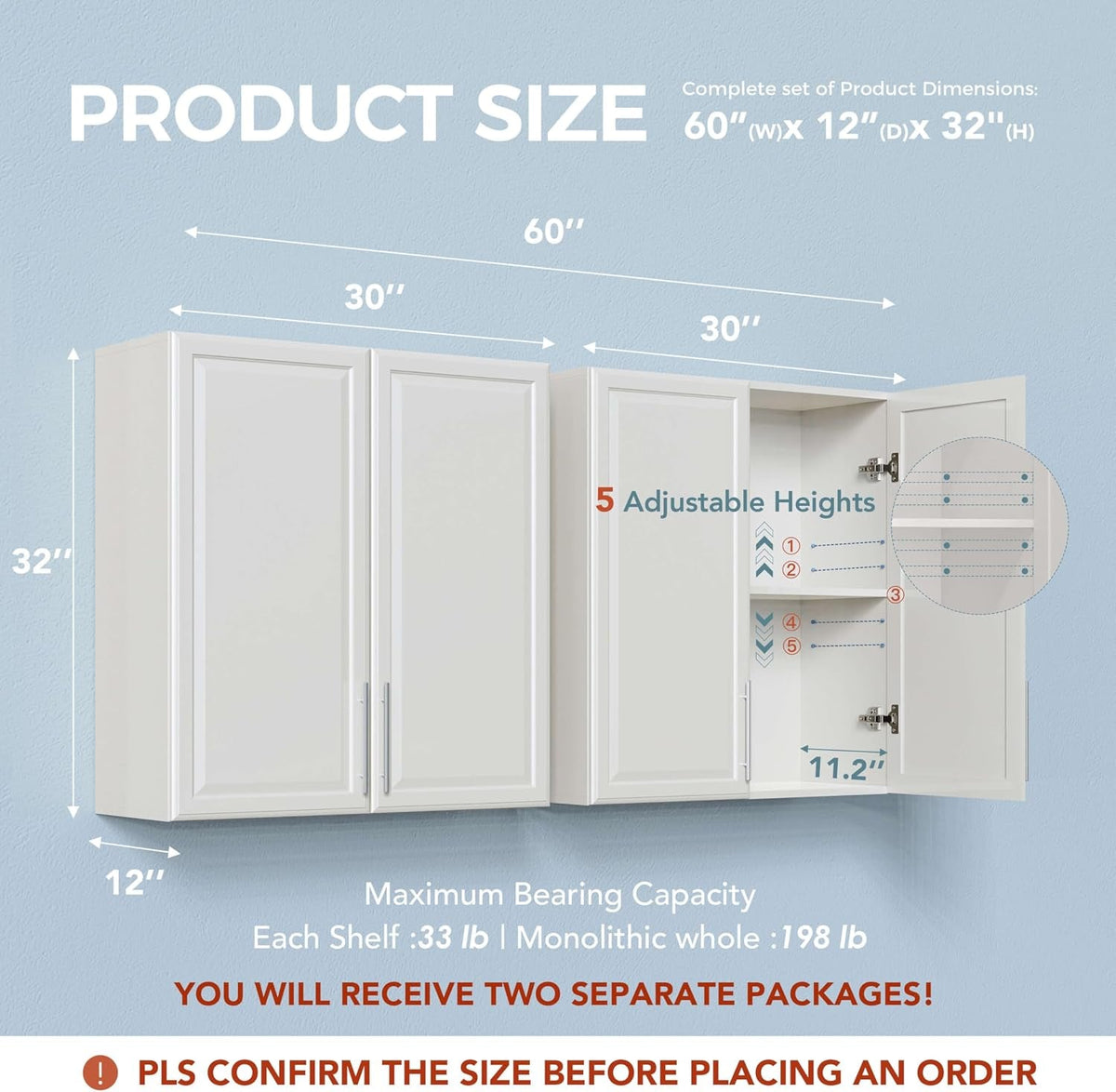 60" W Laundry Room Wall Cabinet with Adjustable Shelf