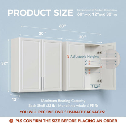 60" W Laundry Room Wall Cabinet with Adjustable Shelf