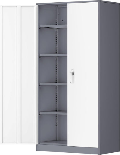 Metal Garage Storage Cabinet, 72" Locking Metal Cabinet with 2 Doors and 4 Adjustable Shelves, Lockable File Cabinet for Home, Office, Garage (36" W X 18" D)