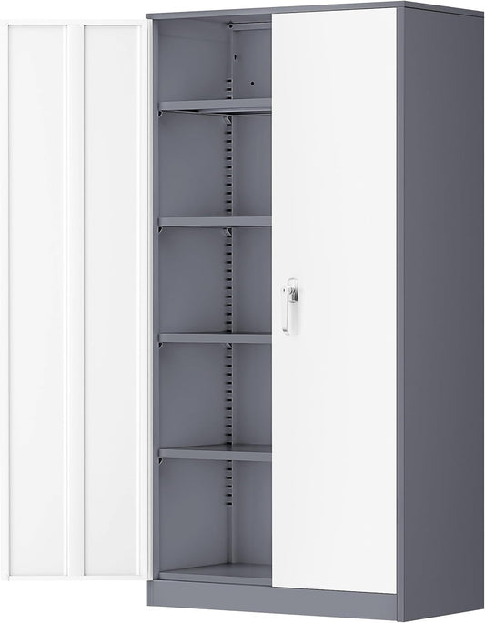 Metal Garage Storage Cabinet, 72" Locking Metal Cabinet with 2 Doors and 4 Adjustable Shelves, Lockable File Cabinet for Home, Office, Garage (36" W X 18" D)
