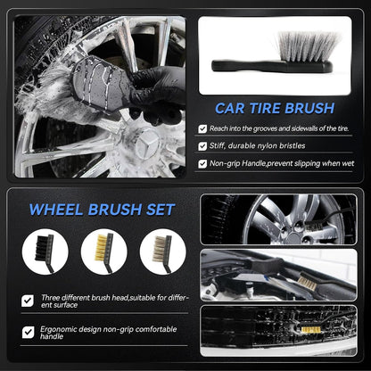 29Pcs Car Detailing Kit, Car Cleaning Kits Interior Cleaner with Detailing Brushes,Drill Brush Heads,Car Wash Kit with Cleaning Gel,Wash Mitt,Car Hooks,Car Care Gift for Men, Black