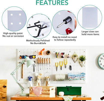2 Pcs Metal Pegboard Wall Panels - 23.6” X 15.7” Pegboard Wall Organizer System for Walls, Small Peg Board Tool Storage, White Pegboard for Garage, Craft Room, Workbench, Kitchen, Office