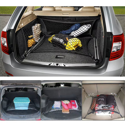 Car Rear Trunk Net Mesh Elastic Nylon Back Cargo Storage Organizer Double Layer Luggage Grocery Holder Universal Car Accessories