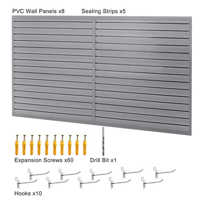 Slatwall Panel 4X8Ft, Garage Slat Wall Storage Systems Durable and Sturdy, Easy-To-Install Interlocking PVC Slat Wall Organizer Panels Flexible and Convenient, Maximize Vertical Space